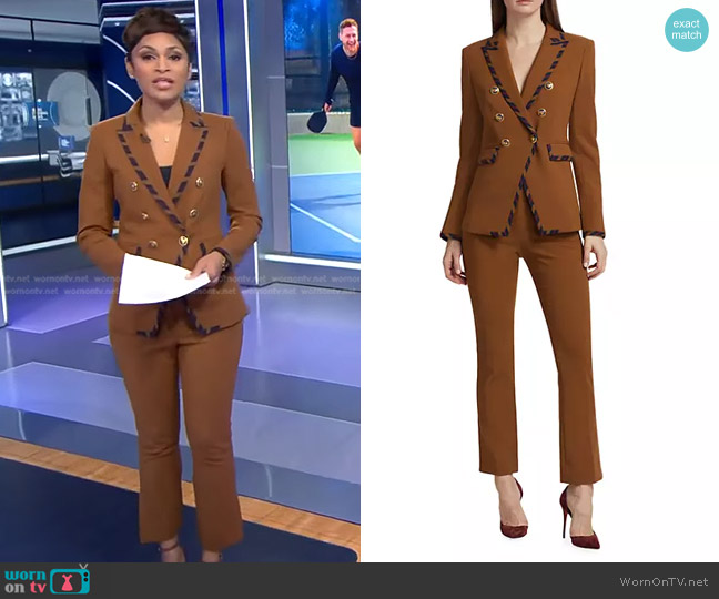 Jericka’s brown striped piping blazer on CBS Evening News