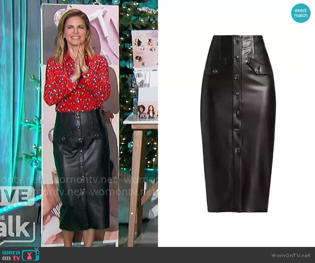 Veronica Beard Barrie Faux Leather Midi Skirt worn by Natalie Morales on The Talk