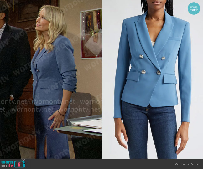 Veronica Beard Gail Dickey Jacket in Lagoon Blue worn by Brooke Logan (Katherine Kelly Lang) on The Bold and the Beautiful