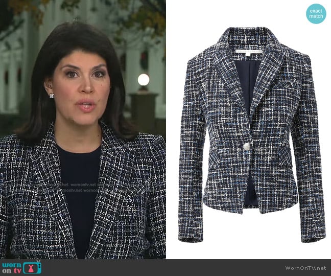 WornOnTV: Natalie Brand's navy tweed blazer on CBS Evening News