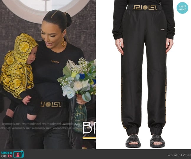 Versace Black Polyester Sport Pants worn by Bre Tiesi on Selling Sunset