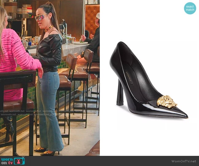 Versace Slip On Pointed Toe High Heel Pumps worn by Angie Katsanevas on The Real Housewives of Salt Lake City