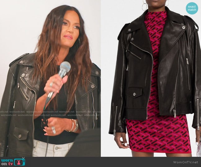 Versace Zippered Leather Biker Jacket worn by Lisa Barlow on The Real Housewives of Salt Lake City