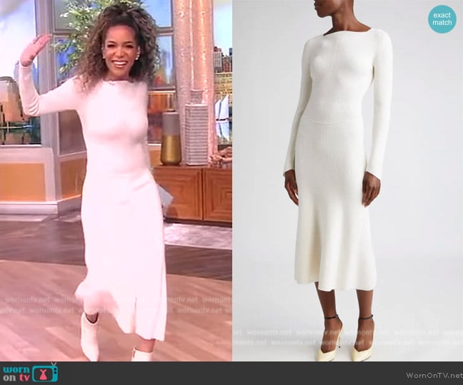 Victoria Beckham Circle Long Sleeve Wool Blend Rib Sweater Dress worn by Sunny Hostin on The View