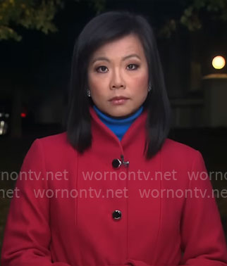 Weijia Jian's pink button down coat on CBS Mornings
