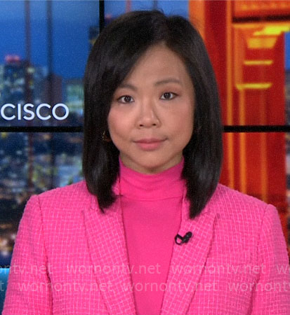 Weijia Jiang's pink tweed blazer on CBS Mornings