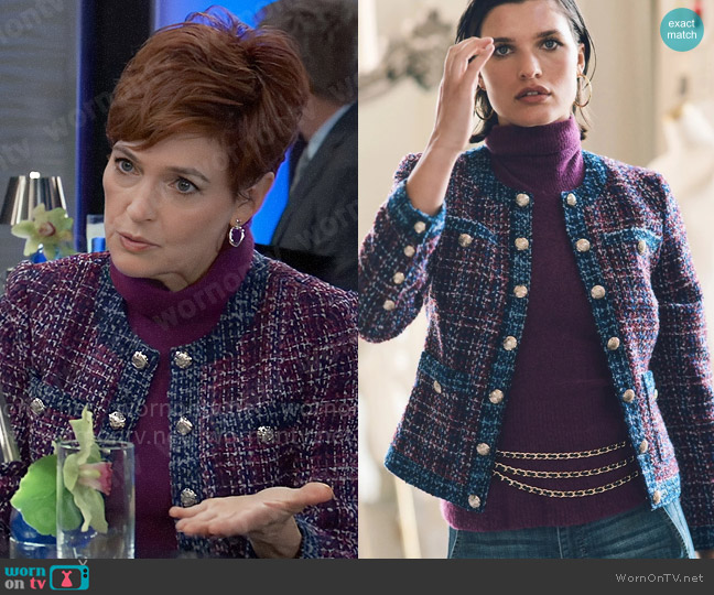 White House Black Market Tweed Stylist Jacket in Hollyhock Combo worn by Diane Miller (Carolyn Hennesy) on General Hospital