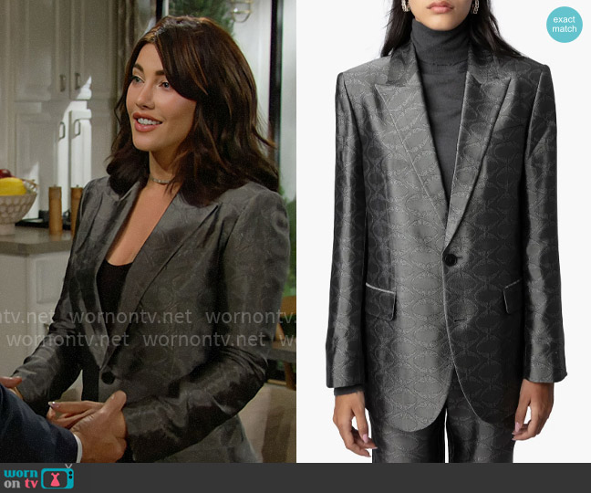 Zadig & Voltaire Vegy Jacquard Blazer in Anthracite worn by Steffy Forrester (Jacqueline MacInnes Wood) on The Bold and the Beautiful