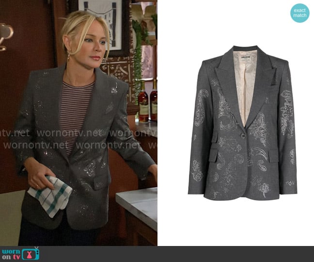 Zadig & Voltaire Venus Tailleur Paisley Crystal Blazer worn by Sharon Newman (Sharon Case) on The Young and the Restless