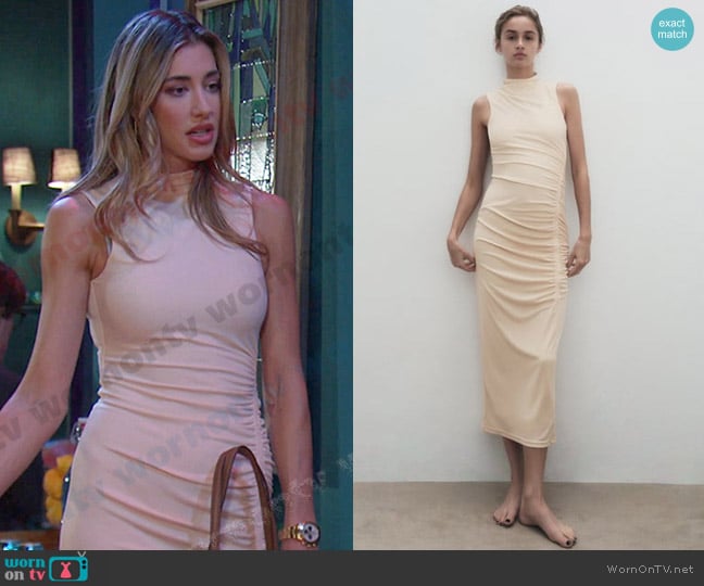 Zara Draped Dress in Vanilla worn by Sloan Peterson (Jessica Serfaty) on Days of our Lives