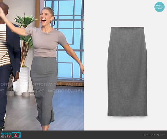 Zara Midi Pencil Skirt in Gray worn by Amanda Kloots on The Talk