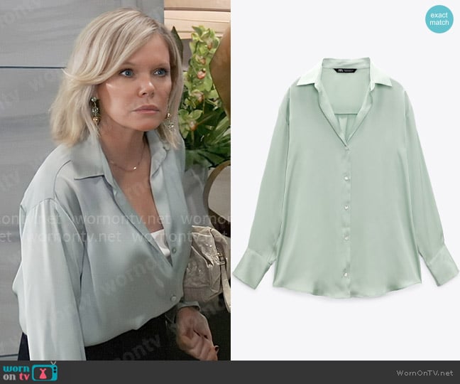 Zara Satin Effect Shirt worn by Ava Jerome (Maura West) on General Hospital