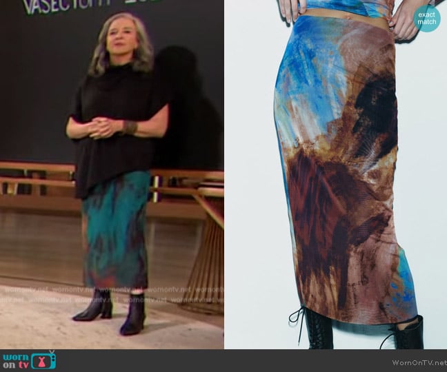 Zara Printed Tulle Skirt worn by Dr. Suzanne Gilberg-Lenz on The Drew Barrymore Show