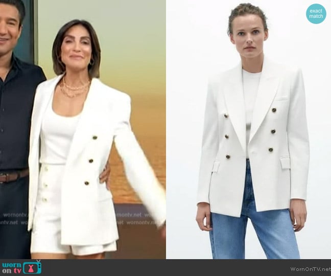 Zara Tailored Double Breasted Blazer worn by Courtney Lopez on Access Hollywood