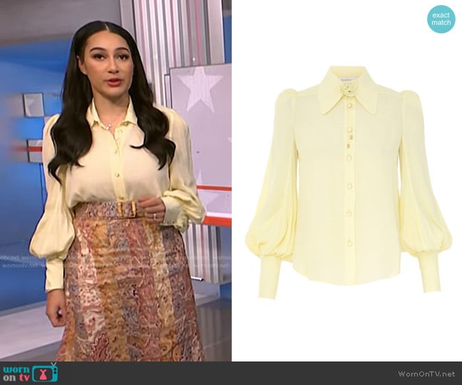 Zimmermann Blouson Shirt worn by Morgan Radford on NBC News Daily