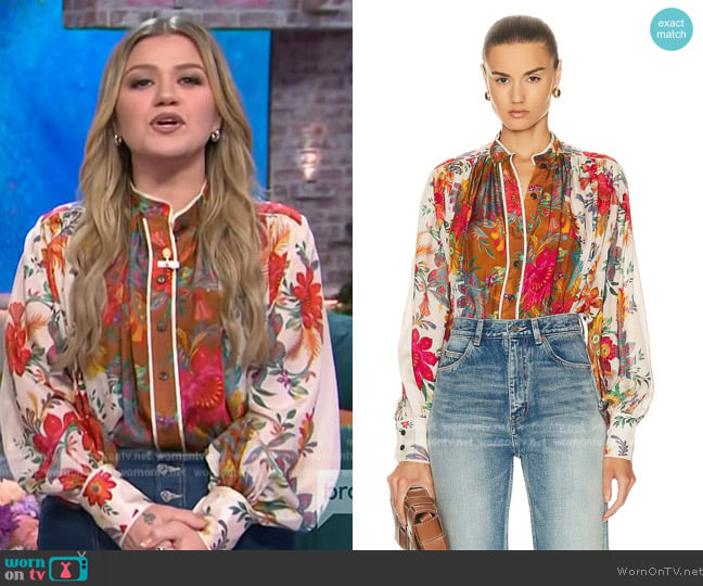 Zimmermann Ginger Relaxed Blouse worn by Kelly Clarkson on The Kelly Clarkson Show