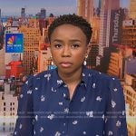 Zinhle Essamuah’s blue floral blouse on NBC News Daily