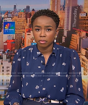 Zinhle Essamuah's blue floral blouse on NBC News Daily