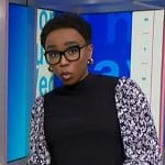 Zinhle’s black floral-sleeve top on NBC News Daily