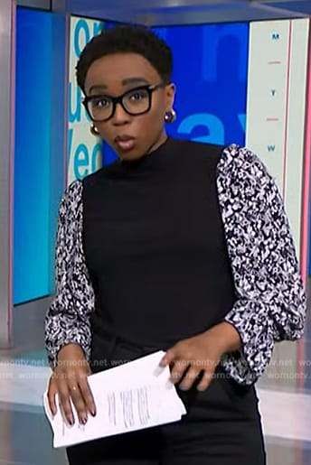 Zinhle's black floral-sleeve top on NBC News Daily