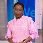 Zinhle’s pink mixed media cable knit top on NBC News Daily