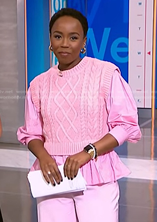 Zinhle’s pink mixed media cable knit top on NBC News Daily