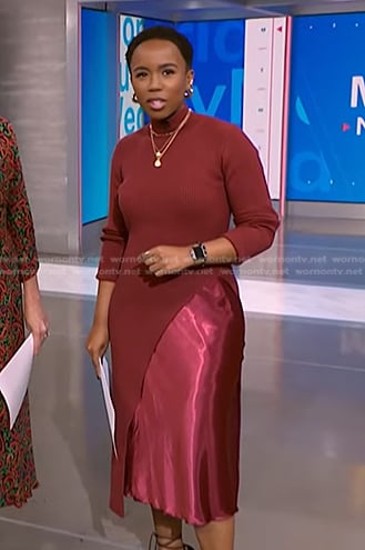 Zinhle’s red ribbed asymmetric sweater on NBC News Daily