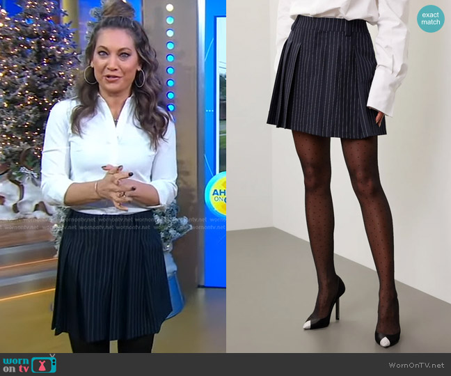 Ashley Park x RTR Pinstripe Pleated Skirt worn by Ginger Zee on Good Morning America