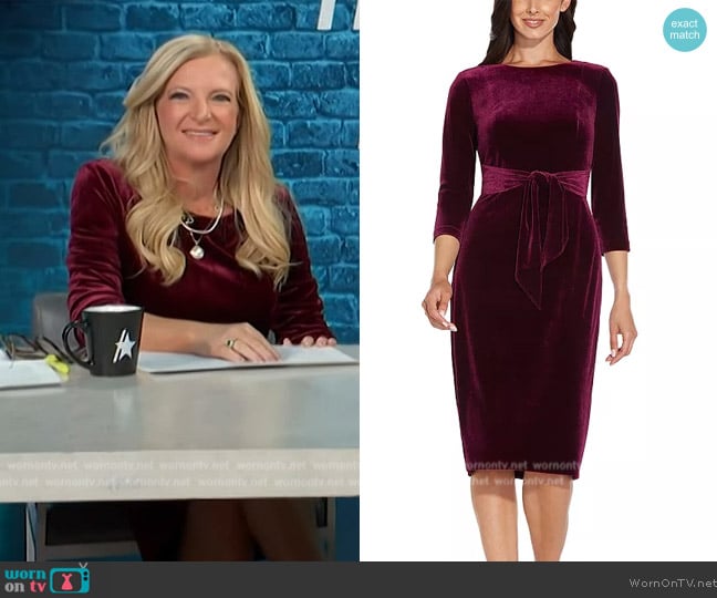 Adrianna Papell Stretch Velvet Body-Con Dress worn by Alison Triessl on Access Hollywood