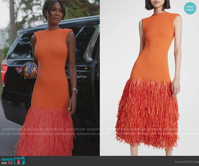 Aje Rushes Raffia Knit Sleeveless Midi Dress worn by Kiki Barth (Kiki Barth) on The Real Housewives of Miami