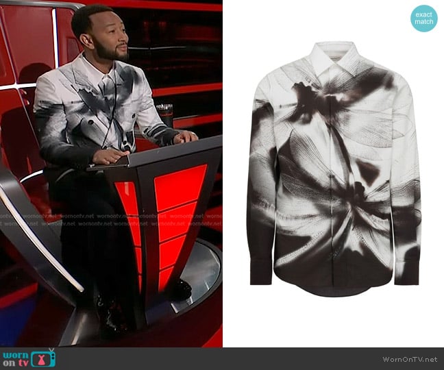 Alexander McQueen Dragonfly Shadow Cotton Shirt worn by John Legend on The Voice