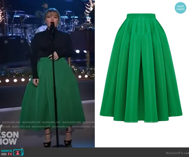 Alexander McQueen Pleated flared midi skirt worn by Kelly Clarkson on The Kelly Clarkson Show