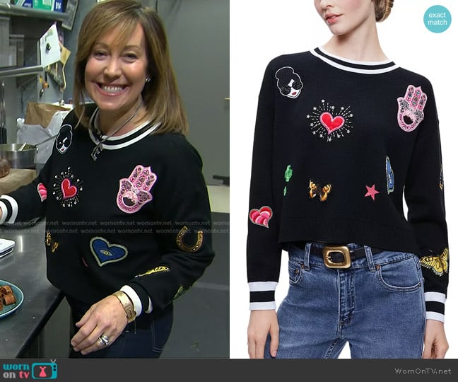 Alice + Olivia Gleeson Patched Wool-Blend Sweater worn by Elizabeth Gourlay Heiskell on Today