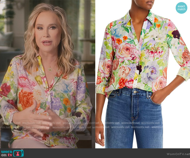 Alice + Olivia Eloise Floral Print Blouse worn by Kathy Hilton on Paris in Love