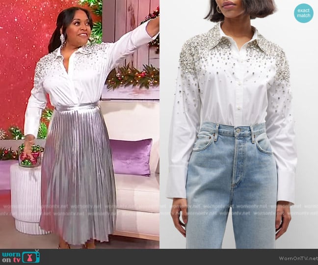 Alice + Olivia Finely Embellished Button-Front Shirt worn by Sherri Shepherd on Sherri