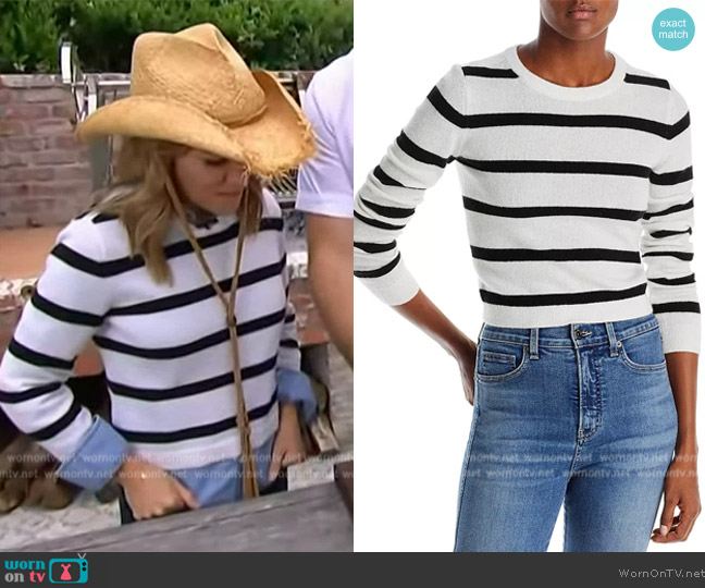 Alice + Olivia Luna Striped Crewneck Sweater worn by Kit Hoover on Access Hollywood