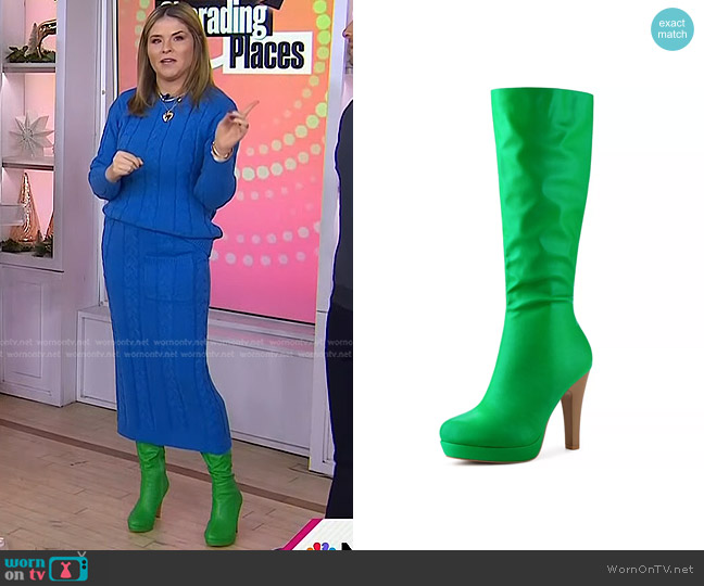 Allegra K Chunky Heel Round Toe Platform Knee High Boots in Grass Green worn by Jenna Bush Hager on Today