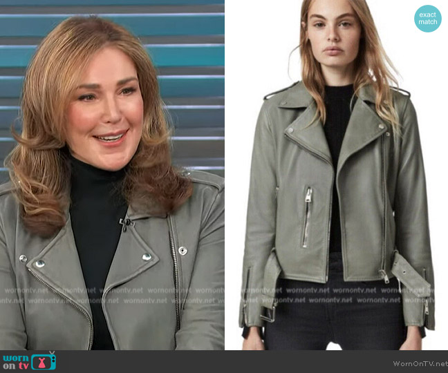 WornOnTV: Peri Gilpin’s gray leather moto jacket on Access Hollywood ...