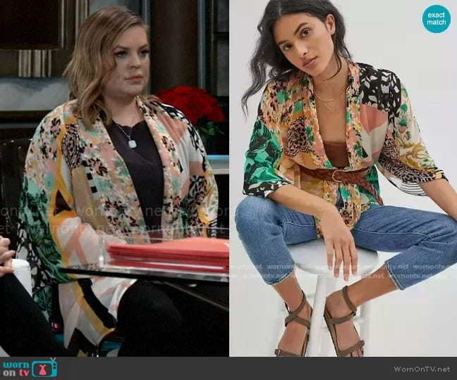 Anthropologie Clea Kimono worn by Maxie Jones (Kirsten Storms) on General Hospital