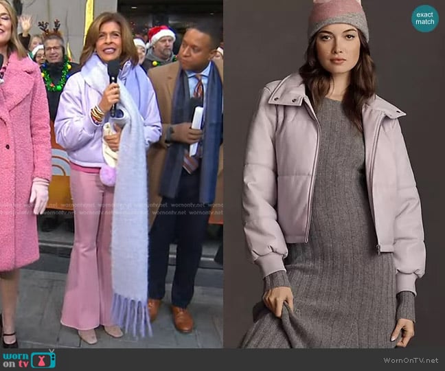 Anthropologie Faux Leather Puffer Jacket in Lavender worn by Hoda Kotb on Today