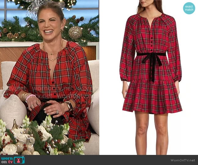 Antonio Melani Karla Plaid Taffeta V-Neck Tie Belt Mini Dress worn by Natalie Morales on The Talk