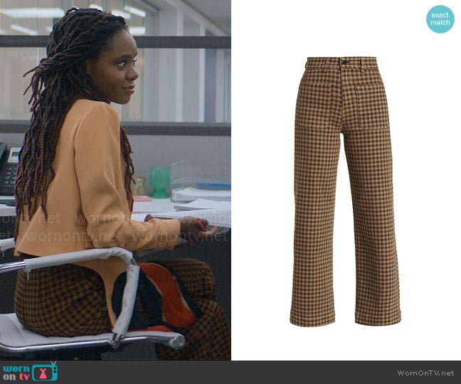 Askk NY Sailor Shepherd Check Denim Pants worn by Hazel-May McCall (Ashleigh Murray) on The Other Black Girl