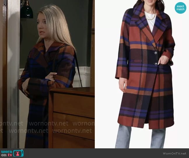 Avec Les Filles Walker Relaxed Fit Plaid Coat in Navy / Rust Plaid worn by Nina Reeves (Cynthia Watros) on General Hospital