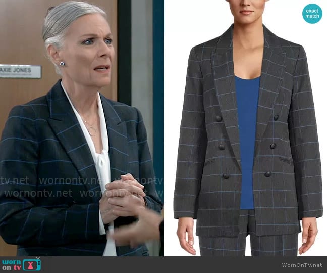 Bar III Windowpane Faux-Double-Breasted Jacket worn by Tracy Quartermaine (Jane Elliot) on General Hospital