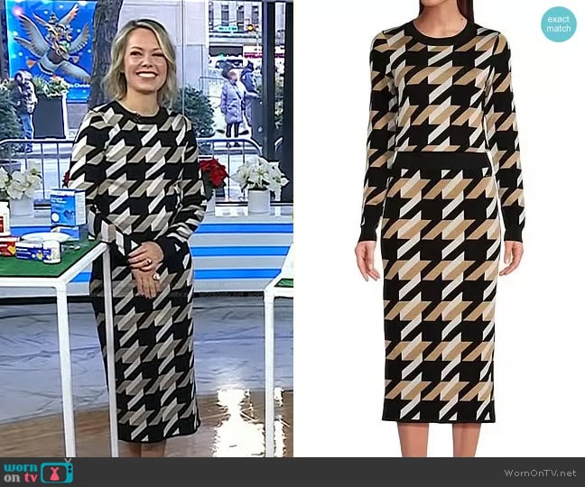 Boss Furkina Houndstooth Jacquard Crewneck Sweater and Skirt worn by Dylan Dreyer on Today