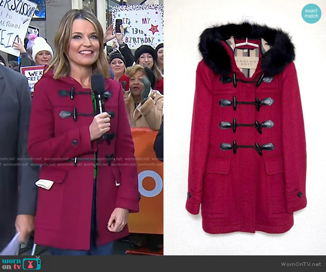 WornOnTV: Savannah’s burgundy duffle coat on Today | Savannah Guthrie ...