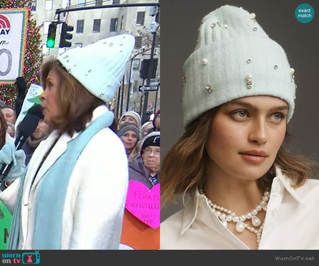 Anthropologie Street Shine Beanie in Mint worn by Hoda Kotb on Today