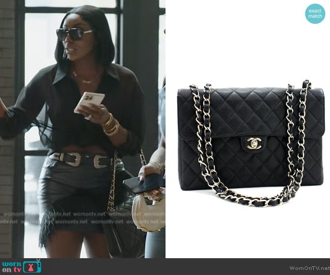 Chanel Caviar Quilted Maxi Single Flap Black worn by Wendy Osefo on The Real Housewives of Potomac