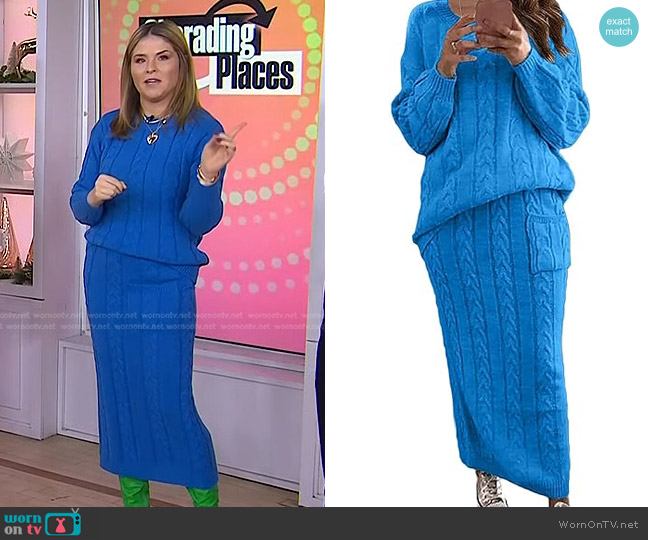 Chartou at Amazon Chunky Cable Knit 2 Piece Outfit Sweater Sets worn by Jenna Bush Hager on Today