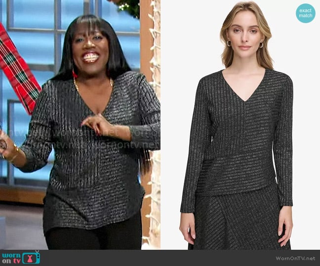 Calvin Klein Metallic Knit Asymmetrical-Hem Top worn by Sheryl Underwood on The Talk